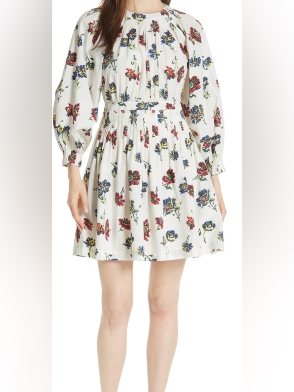 Ulla Johnson White Floral Mini Dress with Puff Sleeves